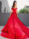 A-Line/Princess Ruffles Sleeveless Satin Off-the-Shoulder Sweep/Brush Train Dresses TPP0004573