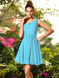 A-Line/Princess One-Shoulder Pleats Sleeveless Short Chiffon Bridesmaid Dresses TPP0005388