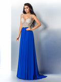 A-Line/Princess Straps Beading Sleeveless Long Chiffon Dresses TPP0003689