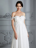 A-Line/Princess Off-the-Shoulder Sleeveless Chiffon Sweep/Brush Train Wedding Dresses TPP0006370