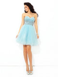 A-Line/Princess Sweetheart Beading Short Sleeveless Satin Cocktail Dresses TPP0008752