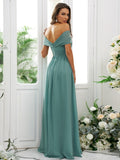 A-Line/Princess Chiffon Ruched Off-the-Shoulder Sleeveless Floor-Length Bridesmaid Dresses TPP0004920