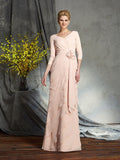 Sheath/Column V-neck Hand-Made Flower 3/4 Sleeves Long Chiffon Mother of the Bride Dresses TPP0007053