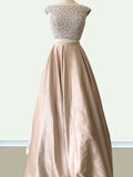 A-Line/Princess Scoop Sleeveless Floor-Length Beading Satin Dresses TPP0002961