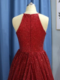 A-Line/Princess Sleeveless Jewel Sweep/Brush Train Ruffles Sequins Dresses TPP0002362