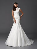 Trumpet/Mermaid High Neck Beading Sleeveless Long Organza Wedding Dresses TPP0006227