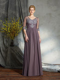 A-Line/Princess V-neck 1/2 Sleeves Long Chiffon Mother of the Bride Dresses TPP0007305