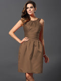 A-Line/Princess Bateau Sleeveless Short Satin Bridesmaid Dresses TPP0005847