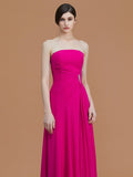 A-Line/Princess Strapless Sleeveless Floor-Length Ruffles Chiffon Bridesmaid Dresses TPP0005756