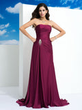 A-Line/Princess Strapless Pleats Sleeveless Long Satin Chiffon Dresses TPP0009141