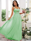 A-Line/Princess Chiffon Ruched Straps Sleeveless Floor-Length Bridesmaid Dresses TPP0004915