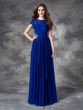 A-line/Princess Bateau Lace Sleeveless Long Chiffon Bridesmaid Dresses TPP0005036