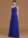 A-Line/Princess One-Shoulder Sleeveless Floor-Length Ruched Chiffon Bridesmaid Dresses TPP0005701