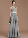 A-Line/Princess Halter Sleeveless Sash/Ribbon/Belt Floor-Length Chiffon Bridesmaid Dresses TPP0005410