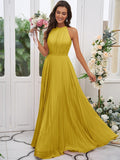 A-Line/Princess Chiffon Ruffles Halter Sleeveless Floor-Length Bridesmaid Dresses TPP0004922