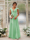 A-Line/Princess Chiffon Ruffles V-neck Sleeveless Sweep/Brush Train Bridesmaid Dresses TPP0004927