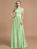 A-Line/Princess Halter Sleeveless Ruched Floor-Length Chiffon Bridesmaid Dresses TPP0005700