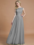 A-Line/Princess Scoop Sleeveless Floor-Length Chiffon Bridesmaid Dresses TPP0005421