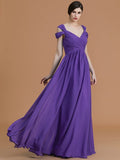 A-Line/Princess Off-the-Shoulder Sleeveless Floor-Length Ruched Chiffon Bridesmaid Dresses TPP0005358