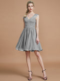 A-Line/Princess V-neck Chiffon Knee-Length Bridesmaid Dresses TPP0005411