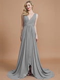 A-Line/Princess Sleeveless V-neck Chiffon Sweep/Brush Train Bridesmaid Dresses TPP0005308