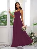 A-Line/Princess Chiffon Ruched V-neck Sleeveless Floor-Length Bridesmaid Dresses TPP0004928