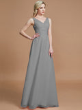 A-Line/Princess Sleeveless Floor-Length Chiffon V-neck Bridesmaid Dresses TPP0005433