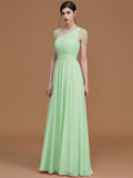 A-Line/Princess One-Shoulder Sleeveless Floor-Length Ruched Chiffon Bridesmaid Dresses TPP0005701