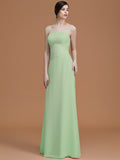 A-Line/Princess Strapless Sleeveless Floor-Length Ruched Chiffon Bridesmaid Dresses TPP0005696