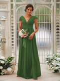 A-Line/Princess Chiffon Ruffles V-neck Sleeveless Sweep/Brush Train Bridesmaid Dresses TPP0004927