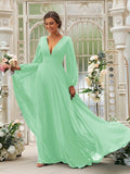 A-Line/Princess Chiffon Ruffles V-neck Long Sleeves Sweep/Brush Train Bridesmaid Dresses TPP0004894