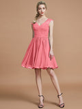 A-Line/Princess V-neck Chiffon Knee-Length Bridesmaid Dresses TPP0005411