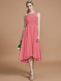 A-Line/Princess Bateau Sleeveless Ruffles Asymmetrical Silk like Satin Bridesmaid Dresses TPP0005019