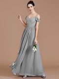 A-Line/Princess Off-the-Shoulder Sleeveless Ruched Floor-Length Chiffon Bridesmaid Dresses TPP0005174