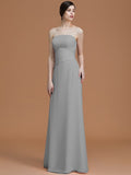 A-Line/Princess Strapless Sleeveless Floor-Length Ruched Chiffon Bridesmaid Dresses TPP0005696