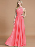 A-Line/Princess Chiffon Scoop Sleeveless Floor-Length Bridesmaid Dresses TPP0005219