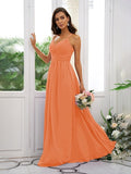 A-Line/Princess Chiffon Ruched V-neck Sleeveless Floor-Length Bridesmaid Dresses TPP0004928