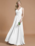 A-Line/Princess Sleeveless V-neck Floor-Length Chiffon Bridesmaid Dresses TPP0005347