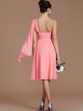 A-Line/Princess One-Shoulder Sleeveless Ruched Short/Mini Chiffon Bridesmaid Dresses TPP0005025