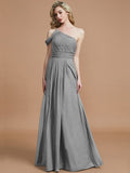 A-Line/Princess One-Shoulder Floor-Length Chiffon Sleeveless Bridesmaid Dresses TPP0005381