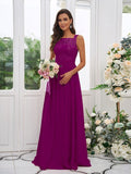 A-Line/Princess Chiffon Applique Square Sleeveless Floor-Length Bridesmaid Dresses TPP0004921