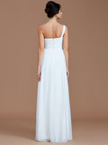 A-Line/Princess One-Shoulder Sleeveless Ruched Floor-Length Chiffon Bridesmaid Dresses TPP0005033