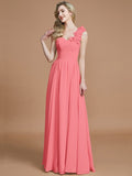 A-Line/Princess One-Shoulder Sleeveless Floor-Length Chiffon Bridesmaid Dresses TPP0005488