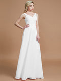 A-Line/Princess Sleeveless Floor-Length Chiffon V-neck Bridesmaid Dresses TPP0005433