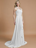 A-Line/Princess Halter Sleeveless Chiffon Sweep/Brush Train Bridesmaid Dresses TPP0005446