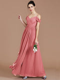 A-Line/Princess Off-the-Shoulder Sleeveless Ruched Floor-Length Chiffon Bridesmaid Dresses TPP0005174