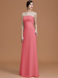 A-Line/Princess Strapless Sleeveless Floor-Length Ruched Chiffon Bridesmaid Dresses TPP0005696