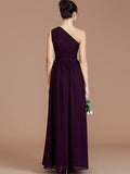 A-Line/Princess One-Shoulder Sleeveless Ruched Floor-Length Chiffon Bridesmaid Dresses TPP0005235