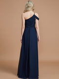 A-Line/Princess One-Shoulder Floor-Length Chiffon Sleeveless Bridesmaid Dresses TPP0005381