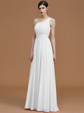 A-Line/Princess One-Shoulder Sleeveless Floor-Length Ruched Chiffon Bridesmaid Dresses TPP0005701